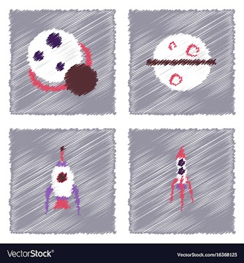 Collection of icons and space concept in stroke vector image