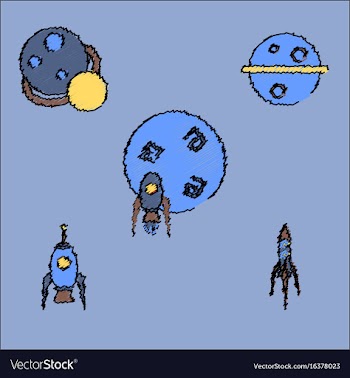 Collection of icons and space concept in stroke vector image