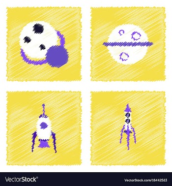 Collection of icons and space concept in stroke vector image