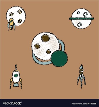 Collection of icons and space concept in stroke vector image
