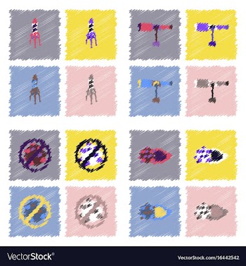 Collection of icons and space concept in stroke vector image