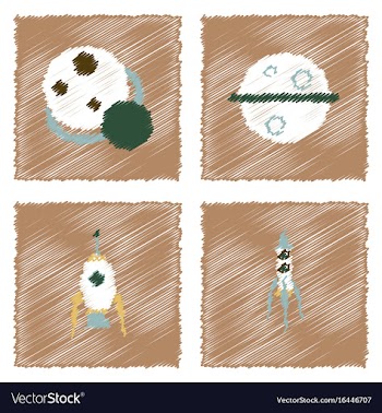 Collection of icons and space concept in stroke vector image