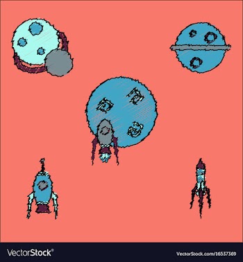 Collection of icons and space concept in stroke vector image