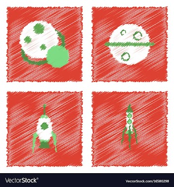 Collection of icons and space concept in stroke vector image
