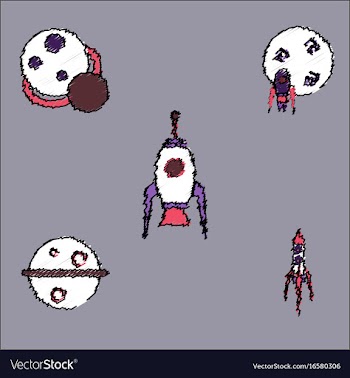 Collection of icons and space concept in stroke vector image