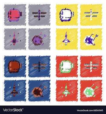 Collection of icons and space equipment in stroke vector image