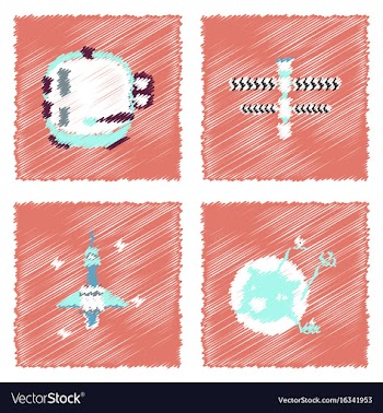Collection of icons and space equipment in stroke vector image