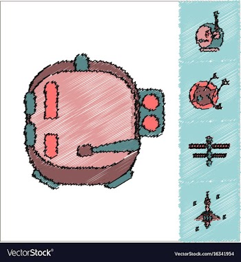 Collection of icons and space equipment in stroke vector image