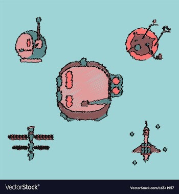 Collection of icons and space equipment in stroke vector image