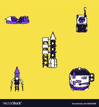 Collection of icons and space equipment in stroke vector image