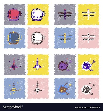 Collection of icons and space equipment in stroke vector image