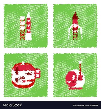 Collection of icons and space equipment in stroke vector image