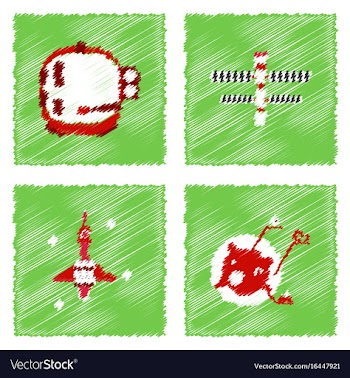 Collection of icons and space equipment in stroke vector image