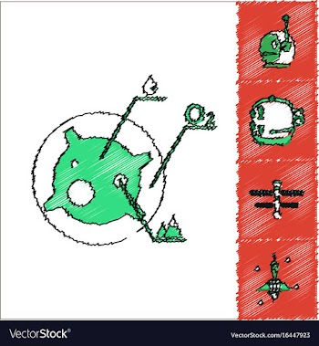 Collection of icons and space equipment in stroke vector image