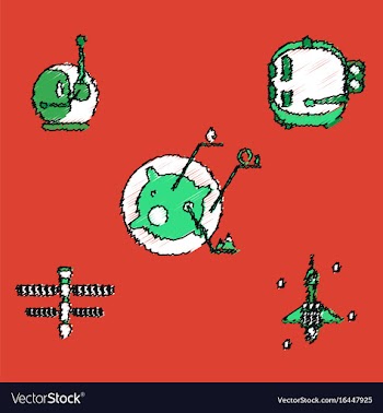 Collection of icons and space equipment in stroke vector image