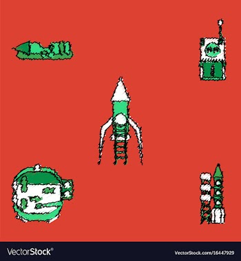 Collection of icons and space equipment in stroke vector image