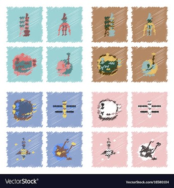 Collection of icons and space equipment in stroke vector image