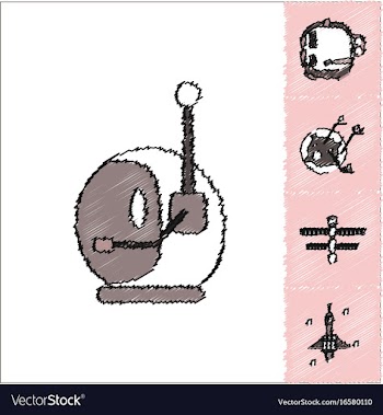 Collection of icons and space equipment in stroke vector image