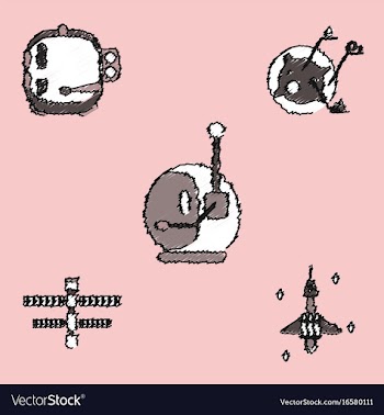 Collection of icons and space equipment in stroke vector image