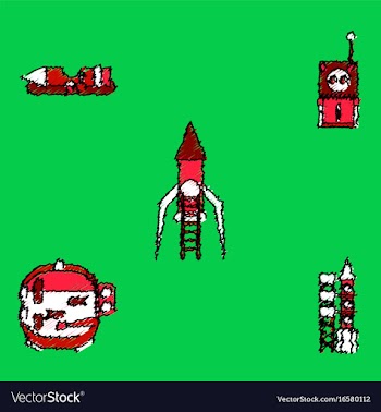 Collection of icons and space equipment in stroke vector image