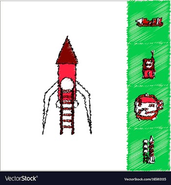 Collection of icons and space equipment in stroke vector image