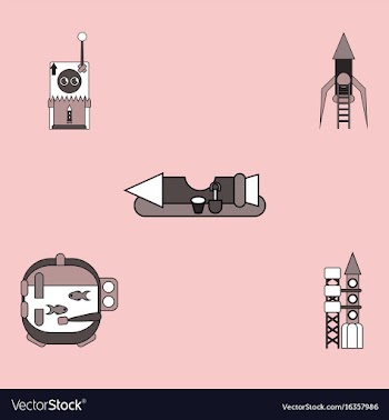 Collection of icons and space equipment vector image