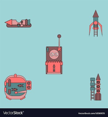 Collection of icons and space equipment vector image