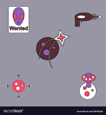 Collection of icons and space planets vector image