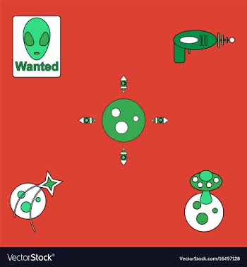 Collection of icons and space planets vector image