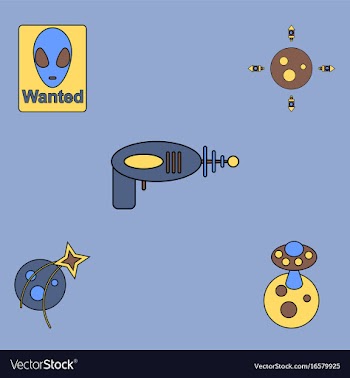 Collection of icons and space planets vector image