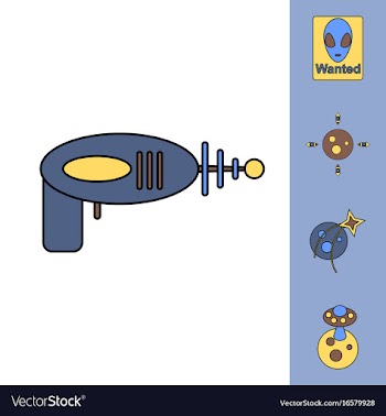 Collection of icons and space planets vector image