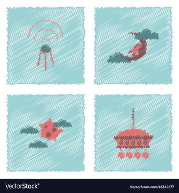 Collection of icons and space satellites in vector image