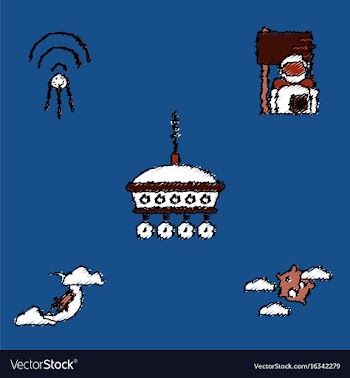 Collection of icons and space satellites in vector image