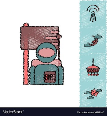 Collection of icons and space satellites in vector image
