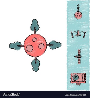 Collection of icons and space satellites in vector image