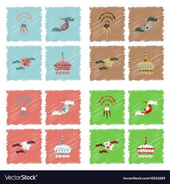 Collection of icons and space satellites in vector image