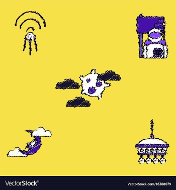 Collection of icons and space satellites in vector image