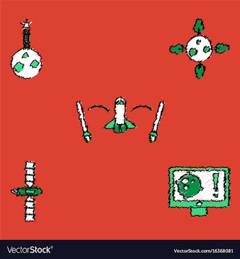 Collection of icons and space satellites in vector image