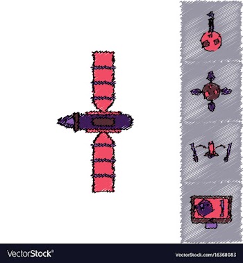Collection of icons and space satellites in vector image