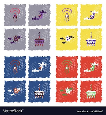 Collection of icons and space satellites in vector image