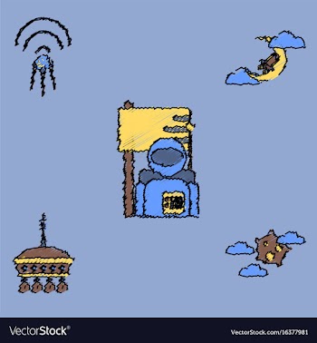 Collection of icons and space satellites in vector image