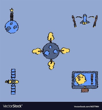 Collection of icons and space satellites in vector image