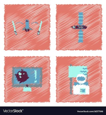 Collection of icons and space satellites in vector image