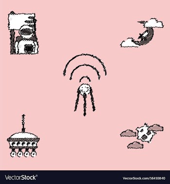 Collection of icons and space satellites in vector image