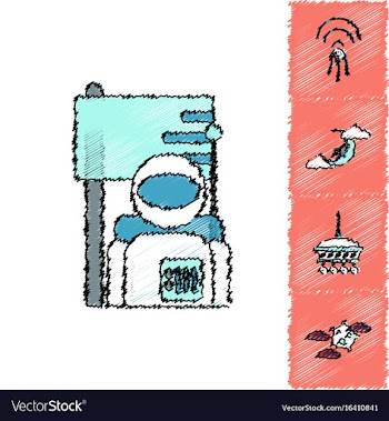 Collection of icons and space satellites in vector image