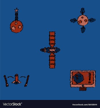 Collection of icons and space satellites in vector image
