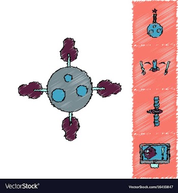 Collection of icons and space satellites in vector image
