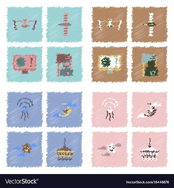 Collection of icons and space satellites in vector image