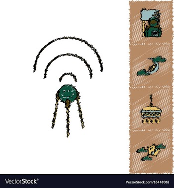Collection of icons and space satellites in vector image