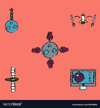 Collection of icons and space satellites in vector image